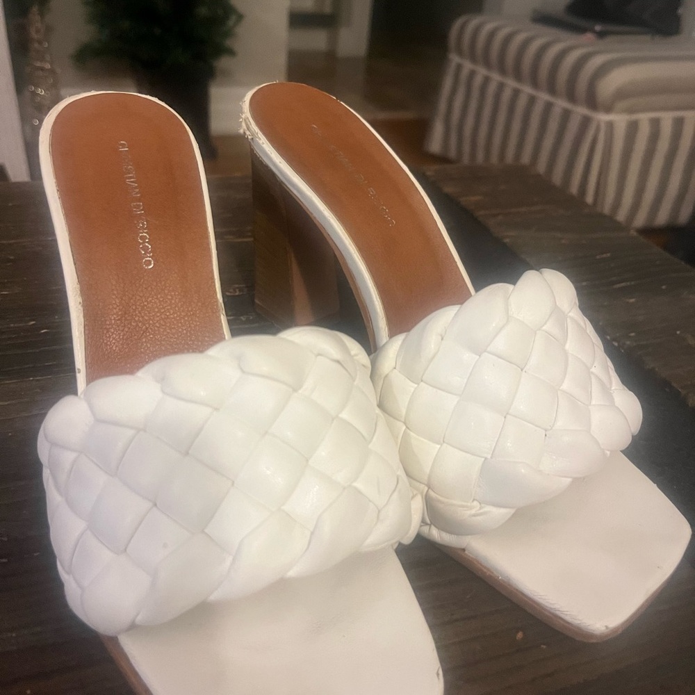 Christian Di Rocco White Braided Heels | Designer Fashion | Size 9
